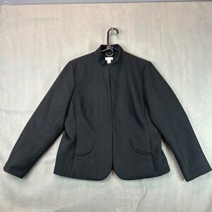 CHICO'S Solid Black Soft Felted Brushed Hook & Eye Front Blazer Jacket Size 2